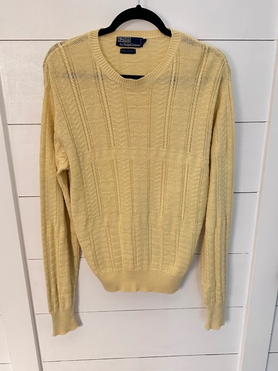 Other - VTG M Polo Ralph Lauren Yellow Cable Knit Sweater 100% Cotton Crewneck Classic